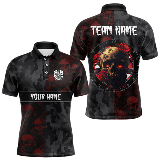 Rote Rosen-Totenköpfe und Dartboard-Stil Dartshirts für Herren, Personalisierte Trikots NYN0028