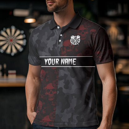 Rote Rosen-Totenköpfe und Dartboard-Stil Dartshirts für Herren, Personalisierte Trikots NYN0028
