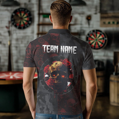 Rote Rosen-Totenköpfe und Dartboard-Stil Dartshirts für Herren, Personalisierte Trikots NYN0028