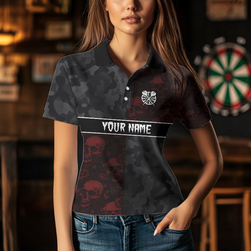 Rote Rosenschädel und Dartboard-Stil, Dartshirts für Damen, personalisierte Darttrikots NYN0028