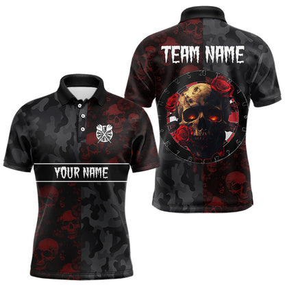 Rote Rosen-Totenköpfe und Dartboard-Stil Dartshirts für Herren, Personalisierte Trikots NYN0028