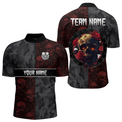 Rote Rosen-Totenköpfe und Dartboard-Stil Dartshirts für Herren, Personalisierte Trikots NYN0028