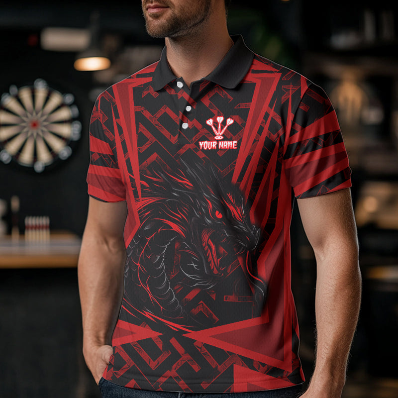 Personalisierter Roter Drache mit Dartboards Dartshirts für Herren, Teamtrikots NYN0029