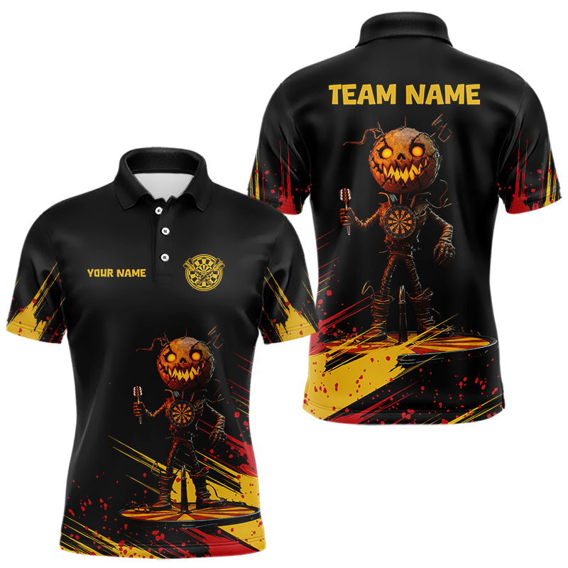 Kundenspezifisches Kürbis-Skelett Halloween Lustiges Polo-Dartshirt für Herren, Dart-Teamtrikots NYN0030