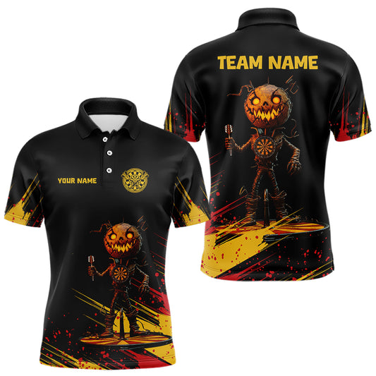 Kundenspezifisches Kürbis-Skelett Halloween Lustiges Polo-Dartshirt für Herren, Dart-Teamtrikots NYN0030