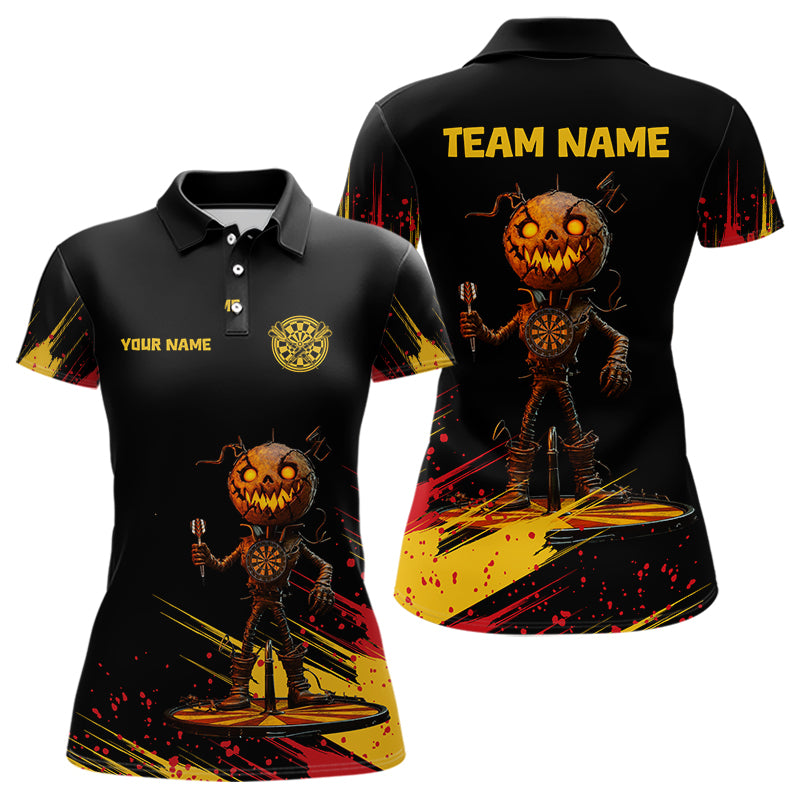 Kundenspezifisches Kürbis-Skelett Halloween Lustiges Polo-Dartshirt für Damen, Dart-Teamtrikots NYN0030