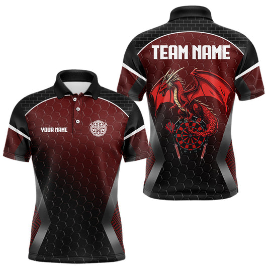 Personalisierter Sechseckmuster mit rotem Drachen Dartshirts für Herren, Teamtrikots NYN0031
