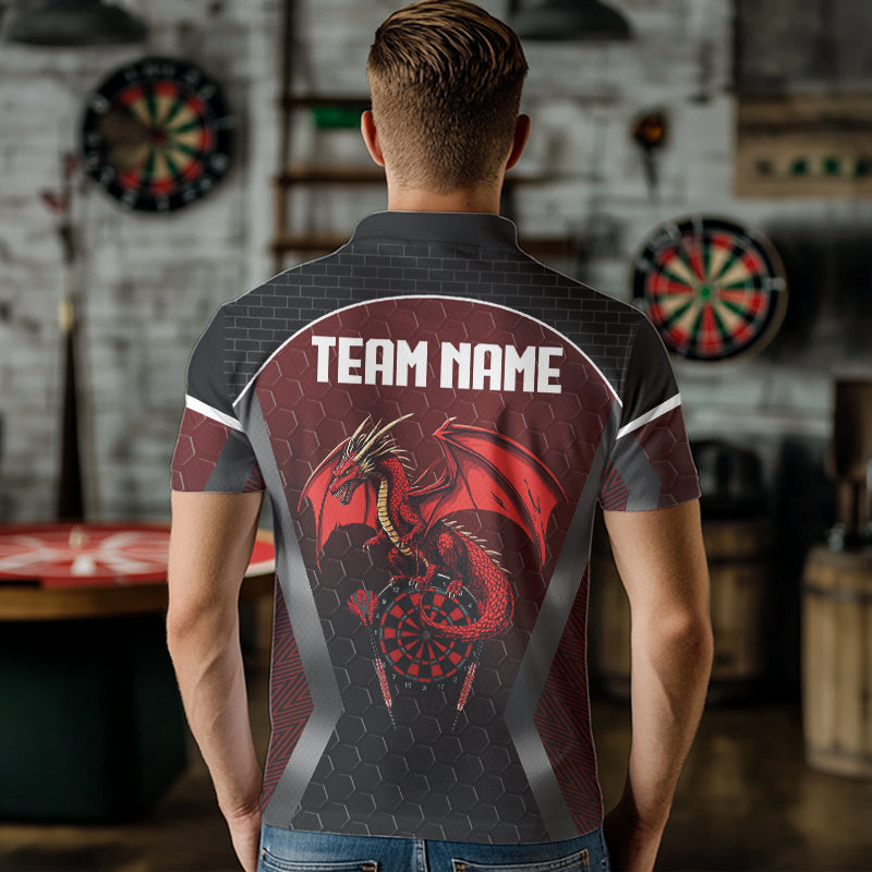 Personalisierter Sechseckmuster mit rotem Drachen Dartshirts für Herren, Teamtrikots NYN0031