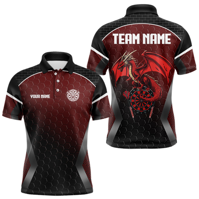 Personalisierter Sechseckmuster mit rotem Drachen Dartshirts für Herren, Teamtrikots NYN0031
