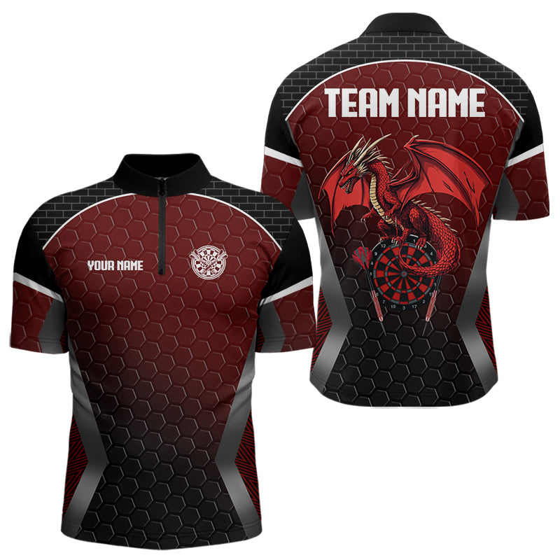 Personalisierter Sechseckmuster mit rotem Drachen Dartshirts für Herren, Teamtrikots NYN0031