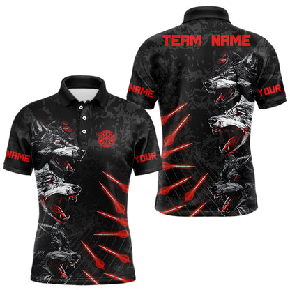 Herren-Dartshirts mit schwarzen und roten Wölfen und Dartpfeilen – personalisierte Darttrikots, Modell NYN0032