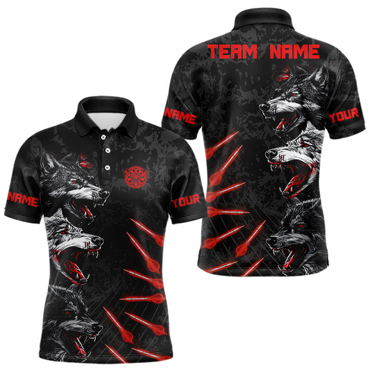 Herren-Dartshirts mit schwarzen und roten Wölfen und Dartpfeilen – personalisierte Darttrikots, Modell NYN0032
