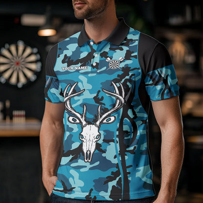 Türkises Camouflage mit Hirschkopf-Totenkopf Dartshirts für Herren, Personalisierte Trikots NYN0037