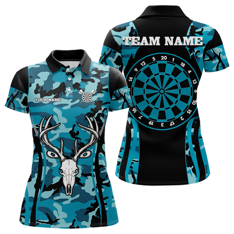 Türkises Tarnmuster mit Hirschschädel, personalisierte Dartshirts für Damen, Darttrikots NYN0037