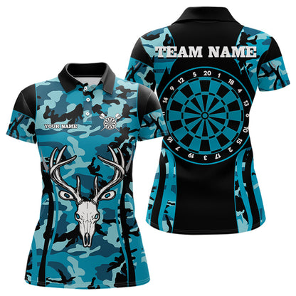 Türkises Tarnmuster mit Hirschschädel, personalisierte Dartshirts für Damen, Darttrikots NYN0037