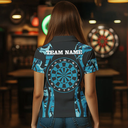 Türkises Tarnmuster mit Hirschschädel, personalisierte Dartshirts für Damen, Darttrikots NYN0037