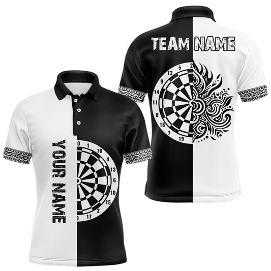 Weiße und schwarze Dartboards mit polynesischen Tribal-Mustern, Dartshirts für Herren, Darttrikots NYN0048