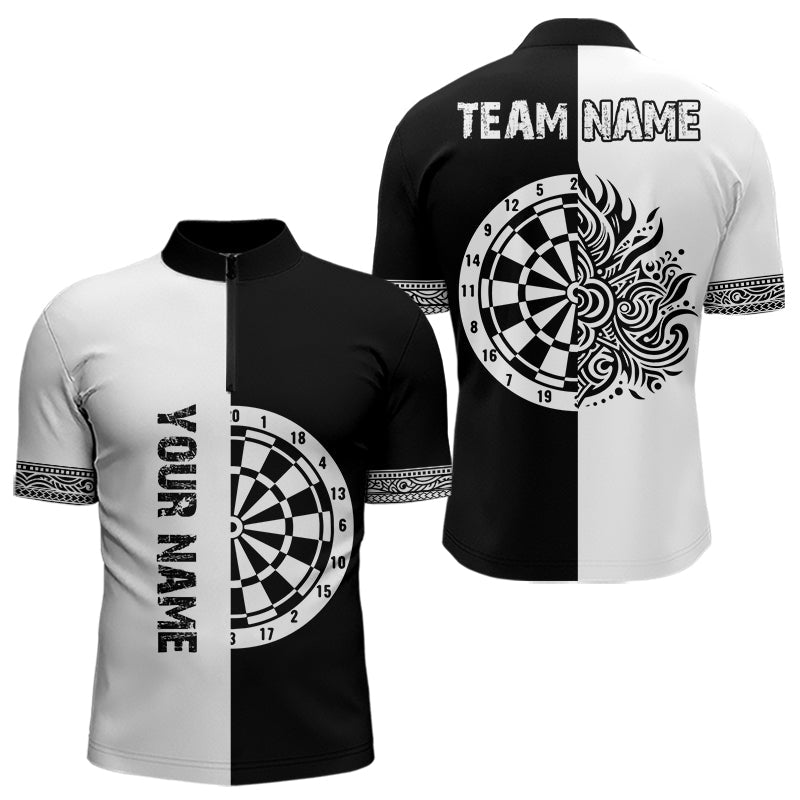 Weiße und schwarze Dartboards mit polynesischen Tribal-Mustern, Dartshirts für Herren, Darttrikots NYN0048