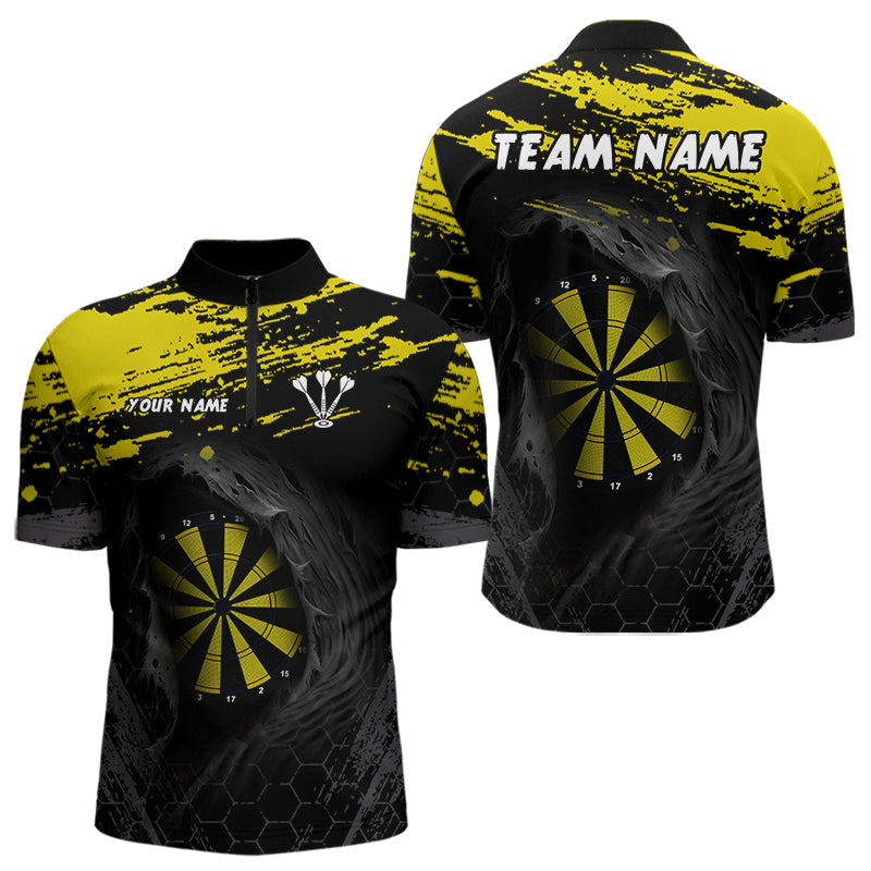 Gelbe Dartboards im Grunge-Hexagon-Rasterstil, Dartshirts für Herren, Darttrikots NYN0049
