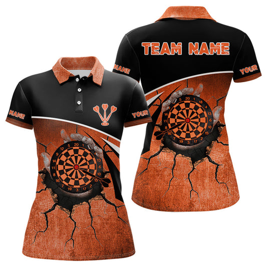 Hand hält orange Dartboards, gesprungener Grunge-Stil, Dartshirts für Damen, Darttrikots NYN0056