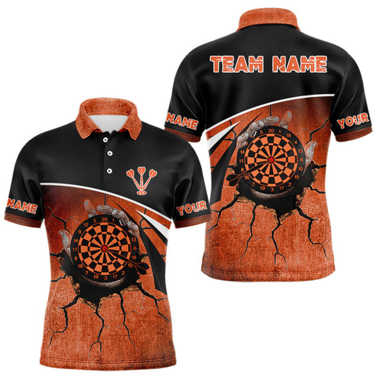 Hand hält orange Dartboards, gesprungener Grunge-Stil, Dartshirts für Herren, Darttrikots NYN0056