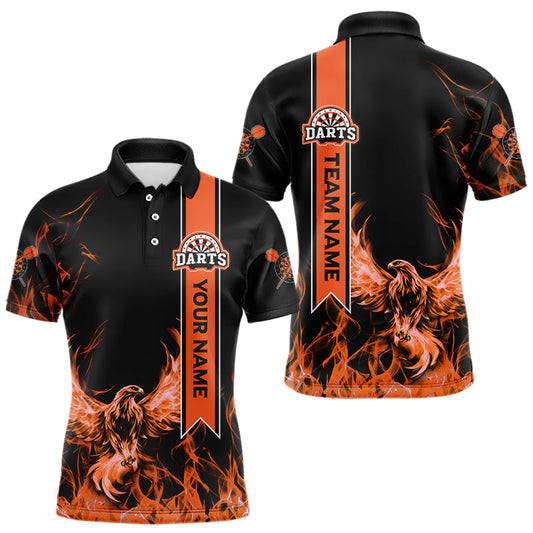 Orange Flammen, Adler mit individuellem Namen im Band, Dartshirts für Herren, Teamtrikots NYN0069