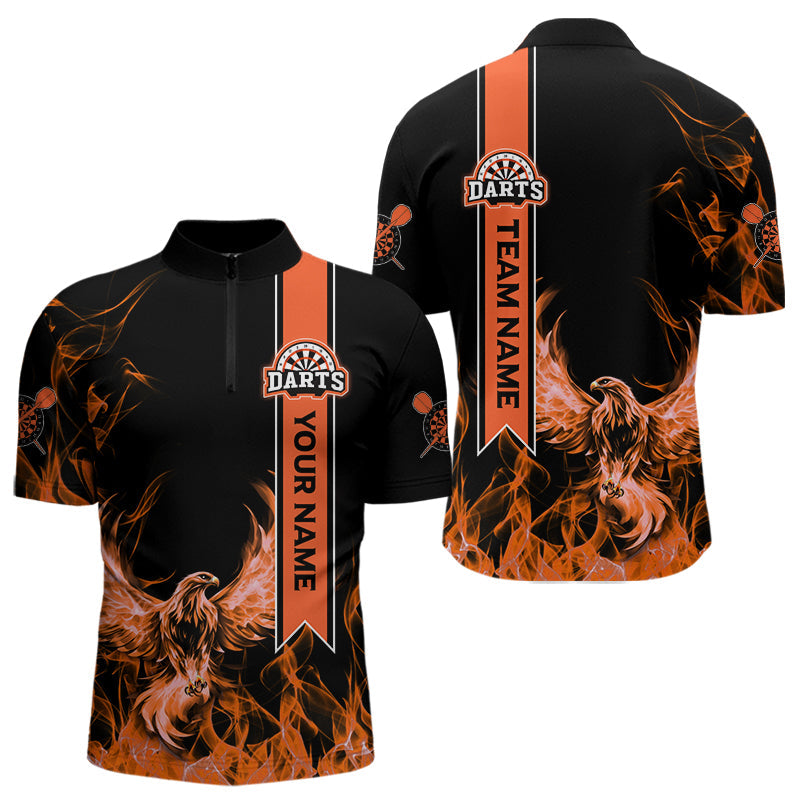 Orange Flammen, Adler mit individuellem Namen im Band, Dartshirts für Herren, Teamtrikots NYN0069