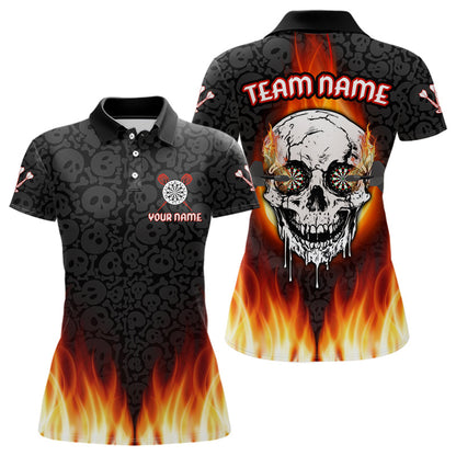 Feuerflammen-Dartboard in tropfenden Schädeln, individuelles Dartshirt für Damen, Darttrikots NYN0070