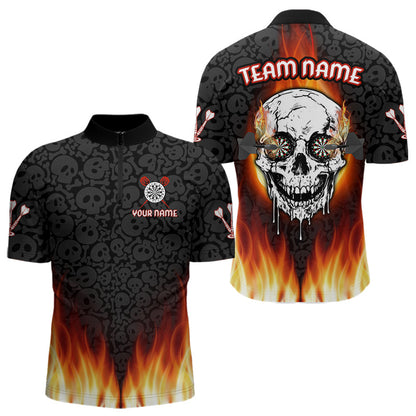 Feuerflammen-Dartboard in tropfenden Schädeln, individuelle Dartshirts für Herren, Darttrikots NYN0070