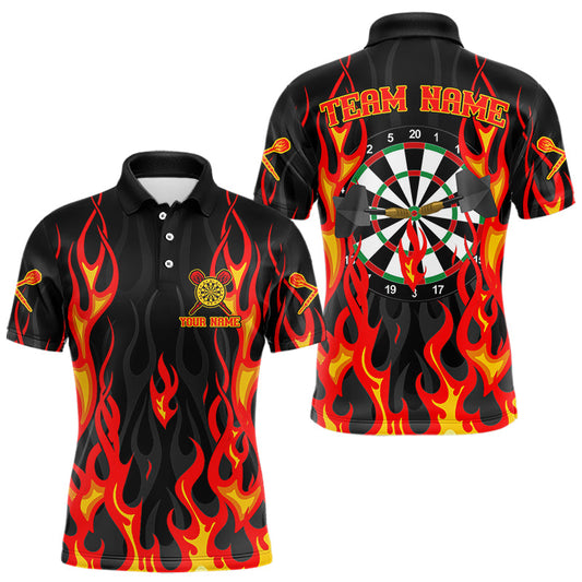 Feuerflammenmuster und Dartboard Dartshirts für Herren, Personalisierte Teamtrikots NYN0072