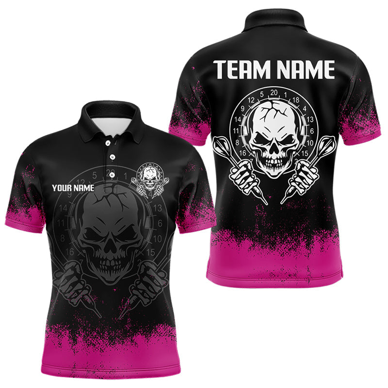 Zersprungener Totenkopf mit Dartpfeilen, Personalisierte Rosa Dartshirts für Herren, Teamtrikots NYN0078