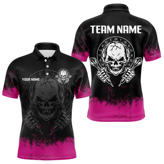 Zersprungener Totenkopf mit Dartpfeilen, Personalisierte Rosa Dartshirts für Herren, Teamtrikots NYN0078