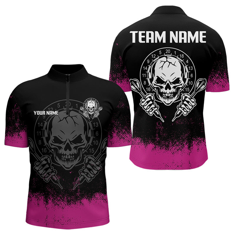 Zersprungener Totenkopf mit Dartpfeilen, Personalisierte Rosa Dartshirts für Herren, Teamtrikots NYN0078