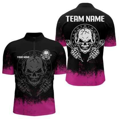 Zersprungener Totenkopf mit Dartpfeilen, Personalisierte Rosa Dartshirts für Herren, Teamtrikots NYN0078