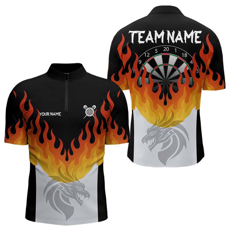 Drachen-Feuerflamme mit Dartboard Personalisierte Dartshirts für Herren, Teamtrikots NYN0090