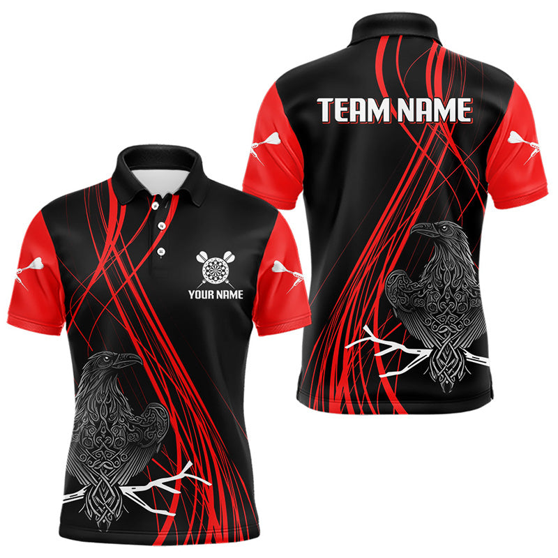 Rote Linien mit keltischem Raben und Dartpfeilen Personalisiertes Dartshirt für Herren, Teamtrikots NYN0105