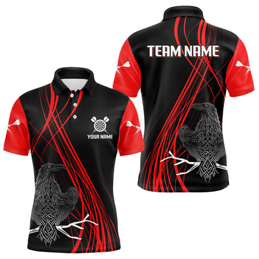 Rote Linien mit keltischem Raben und Dartpfeilen Personalisiertes Dartshirt für Herren, Teamtrikots NYN0105