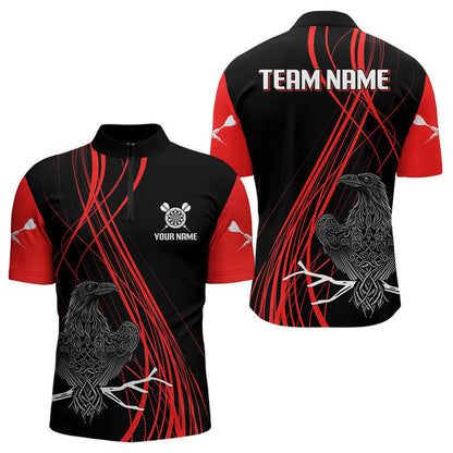 Rote Linien mit keltischem Raben und Dartpfeilen Personalisiertes Dartshirt für Herren, Teamtrikots NYN0105