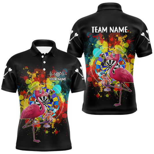 Individuell gestaltetes lustiges, farbenfrohes Kronen-Flamingo Herren-Darts-Polo-Ligashirt - Splatter-Dart-Trikot NYN2209