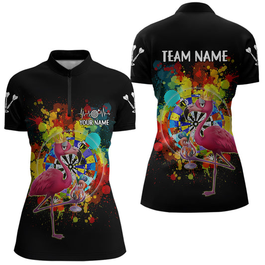Individuell gestaltetes lustiges, farbenfrohes Kronen-Flamingo Damen-Darts-Quarter-Zip-Ligashirt - Splatter-Dart-Trikot NYN2209