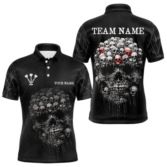 Personalisierte Totenkopf Schwarzes Dartshirt Polo & 1/4 Reißverschluss für Herren, Dart-Teamshirts NYN0002