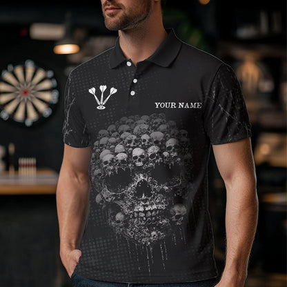 Personalisierte Totenkopf Schwarzes Dartshirt Polo & 1/4 Reißverschluss für Herren, Dart-Teamshirts NYN0002