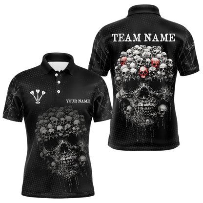 Personalisierte Totenkopf Schwarzes Dartshirt Polo & 1/4 Reißverschluss für Herren, Dart-Teamshirts NYN0002