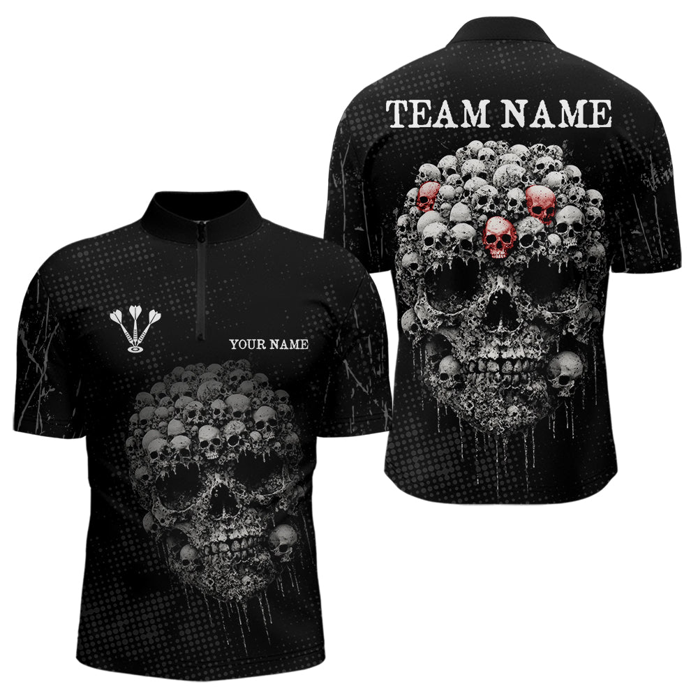 Personalisierte Totenkopf Schwarzes Dartshirt Polo & 1/4 Reißverschluss für Herren, Dart-Teamshirts NYN0002