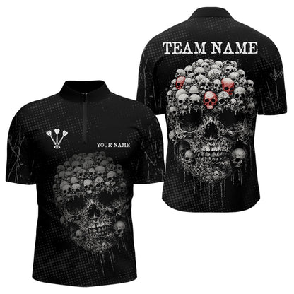 Personalisierte Totenkopf Schwarzes Dartshirt Polo & 1/4 Reißverschluss für Herren, Dart-Teamshirts NYN0002
