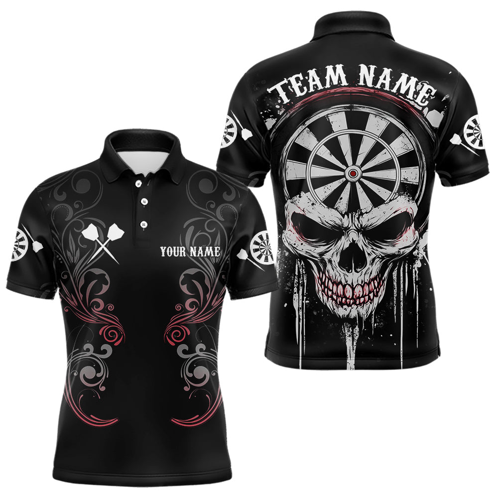 Personalisiertes Schädel Schwarzes Grunge Polo Dart Shirt für Herren, Dart Team Trikots NYN0005