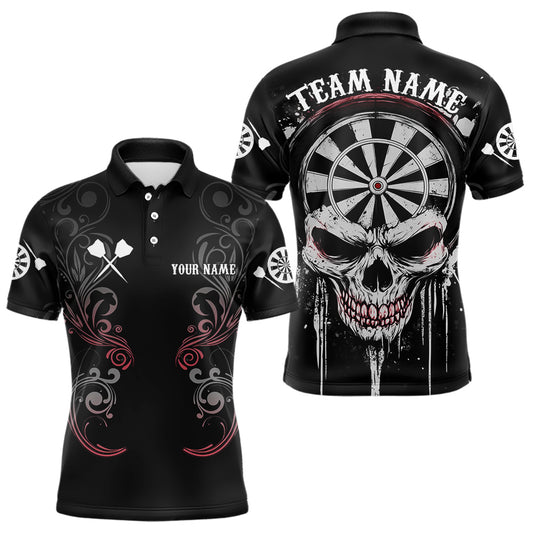 Personalisiertes Schädel Schwarzes Grunge Polo Dart Shirt für Herren, Dart Team Trikots NYN0005