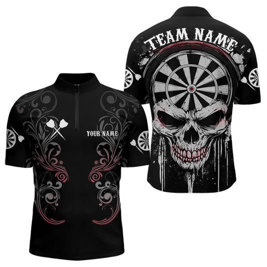 Personalisiertes Schädel Schwarzes Grunge 1/4-Zip Dart Shirt für Herren, Dart Team Trikots NYN0005