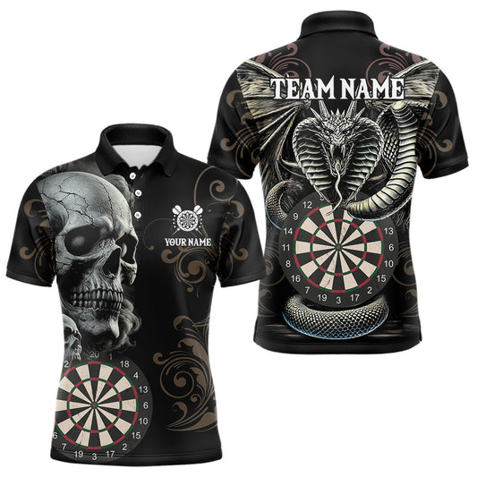 Personalisierter Grauer Totenkopf-Drache Polo & 1/4 Reißverschluss Dartshirts für Herren, Trikots NYN0012