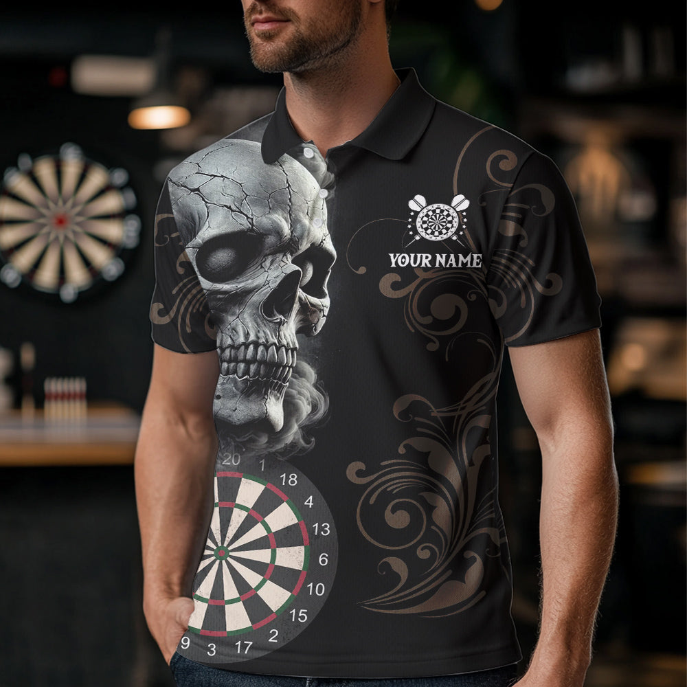 Personalisierter Grauer Totenkopf-Drache Polo & 1/4 Reißverschluss Dartshirts für Herren, Trikots NYN0012
